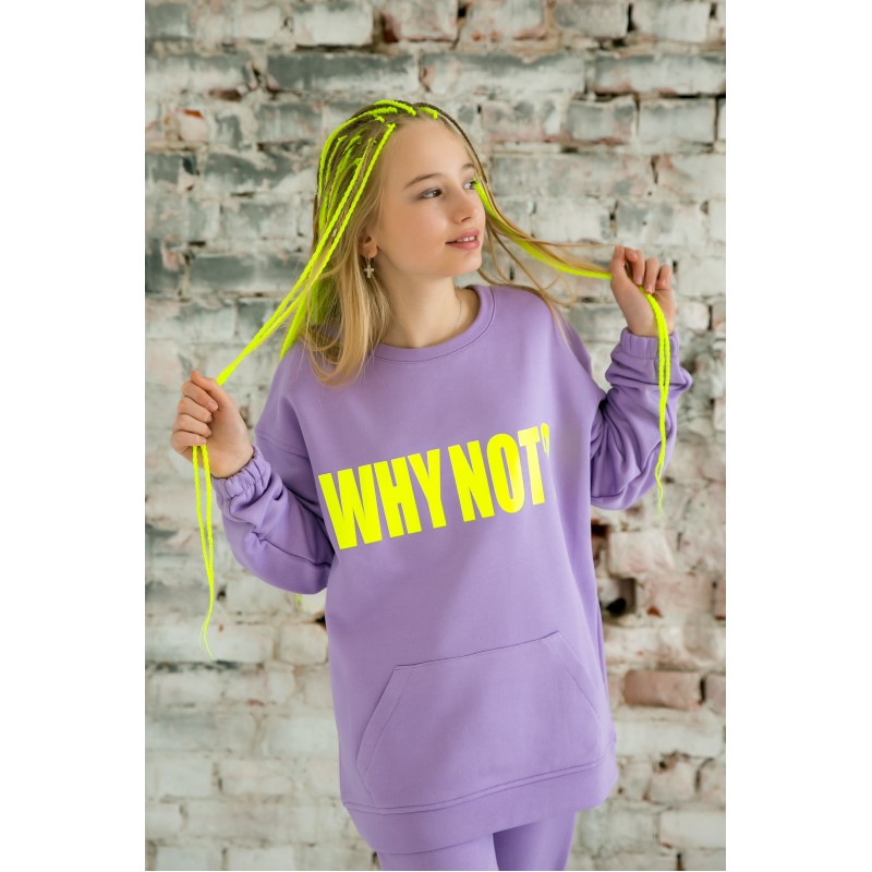 Спортивный хлопковый костюм сиреневый с надписью why not 